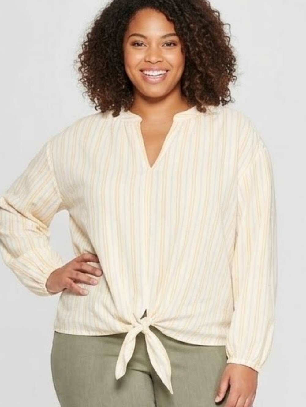 Universal Thread Plus Size Striped Tie Front Top